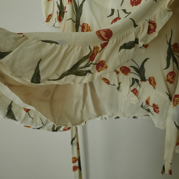 Floral Wrap Dress in Cream with Red and Green Tulips - Picture 3 of 3